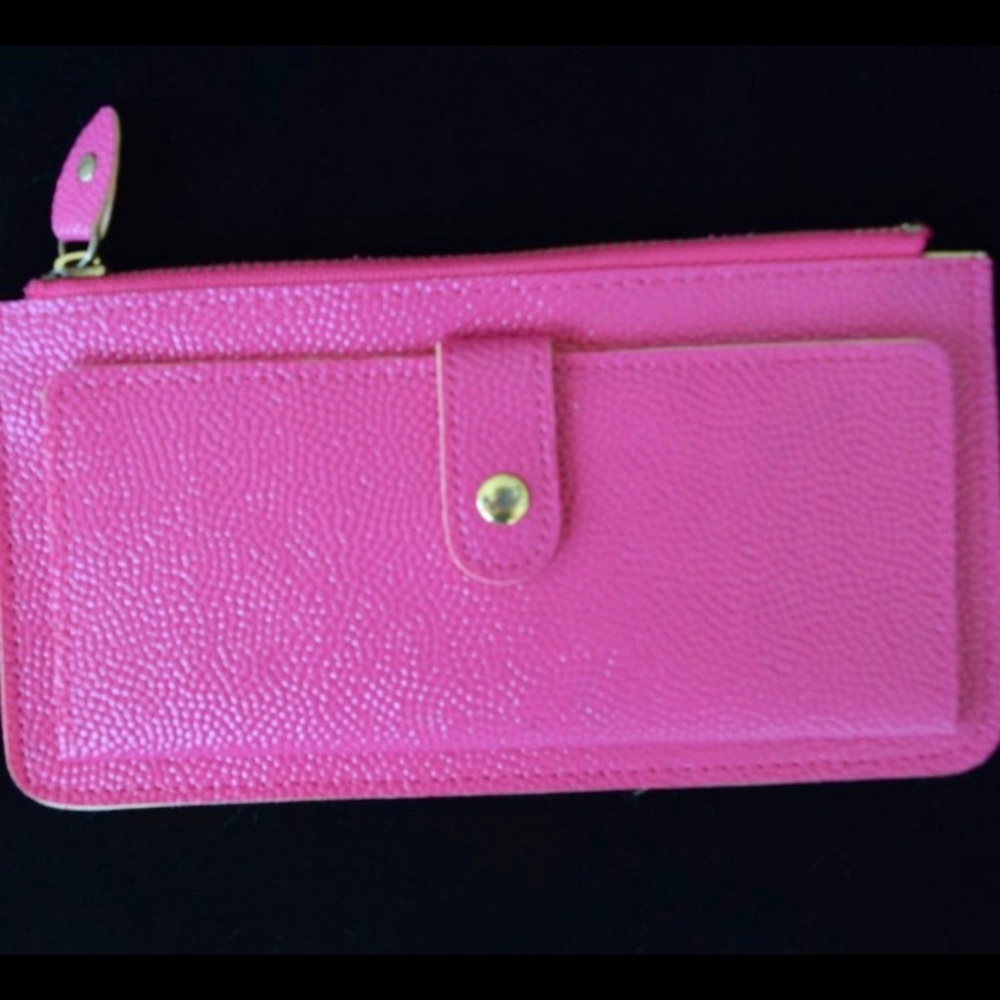 Pink Flat Wristlet Wallet 16 CCards Slots Vegan L…